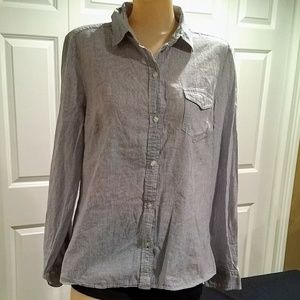 Banana Republic navy white pinstripe blouse